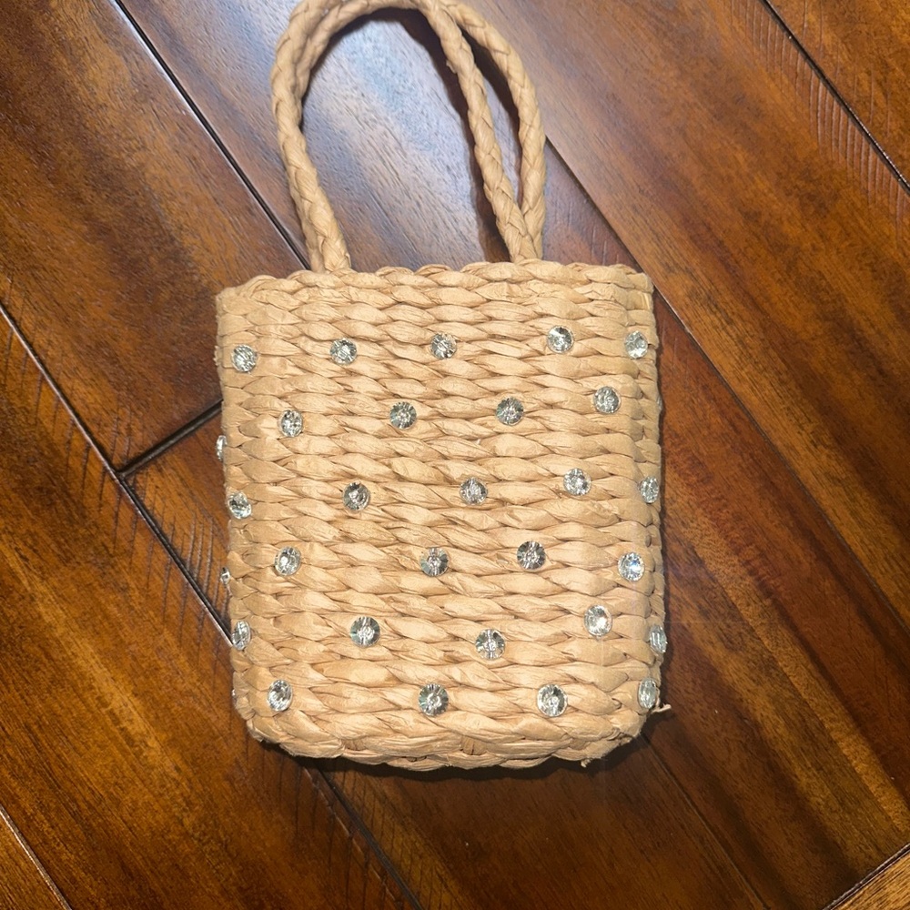 A New Day Tan Mini Woven Bag with Crystal Accents